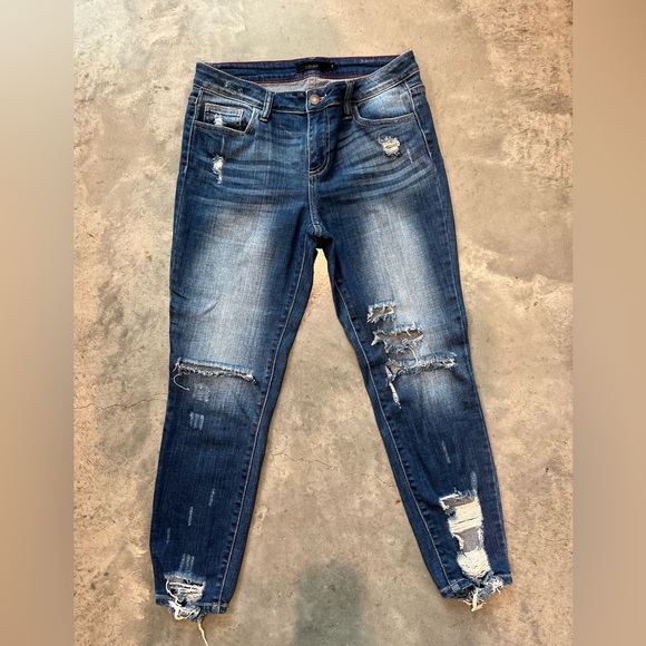 Mid-Rise Distressed Skinny Jeans - Picture 1 of 6